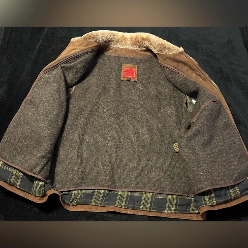 EUC Cole Haan Brown Suede Bomber Jacket/Car Coat Zip out Wool Liner